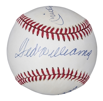 Ted Williams, Mickey Mantle & Joe DiMaggio Multi Signed OAL Brown Baseball (PSA/DNA)